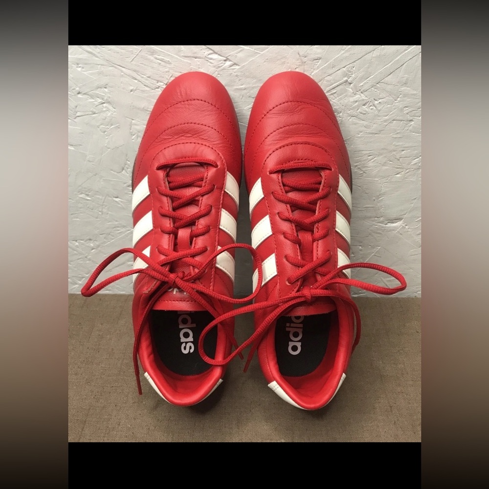 Excellent Adidas Grand Court Lo Women's 8.5 Sneakers Red Leather & White Stripes - Picture 5 of 12